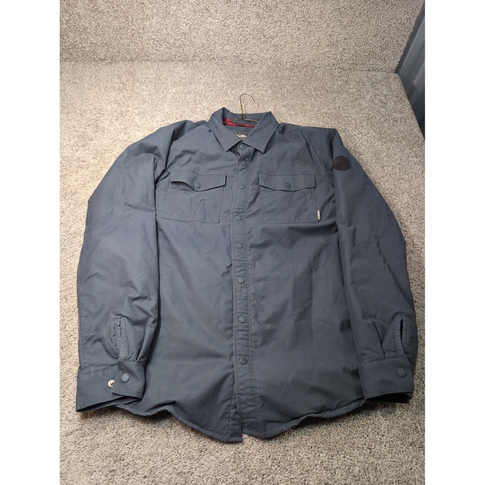 Eddie Bauer Mens Tall XL Flannel Lined Shirt Jacket Blue Gray Buffalo Plaid Snap